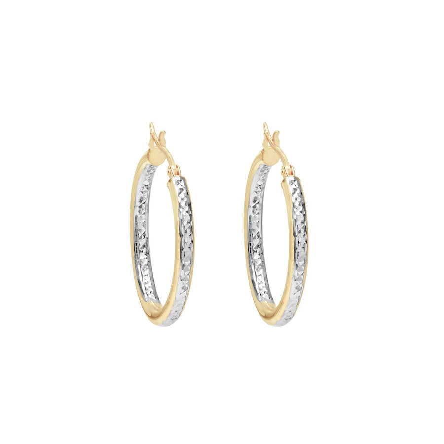 10KT Gold Champagne Hoops 044 Earrings Bijoux Signé Luxo Yellow/White 20 mm 3 mm