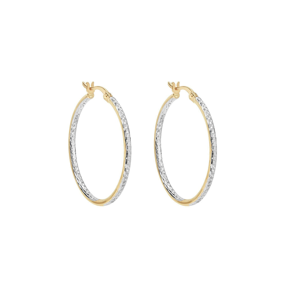 10KT Gold Champagne Hoops 044 Earrings Bijoux Signé Luxo Yellow/White 25 mm 2 mm