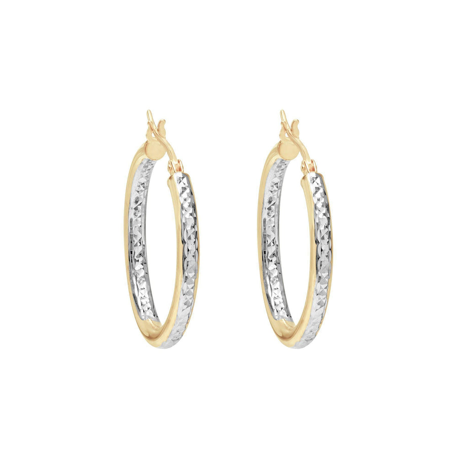 10KT Gold Champagne Hoops 044 Earrings Bijoux Signé Luxo Yellow/White 25 mm 3 mm