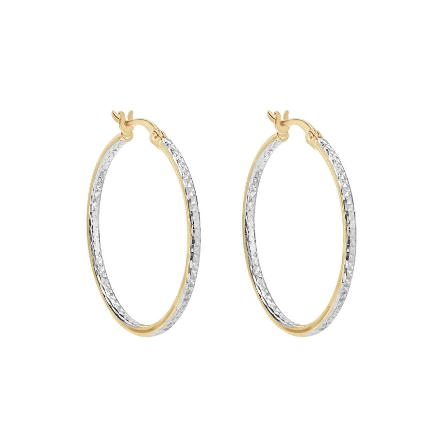 10KT Gold Champagne Hoops 044 Earrings Bijoux Signé Luxo Yellow/White 30 mm 2 mm