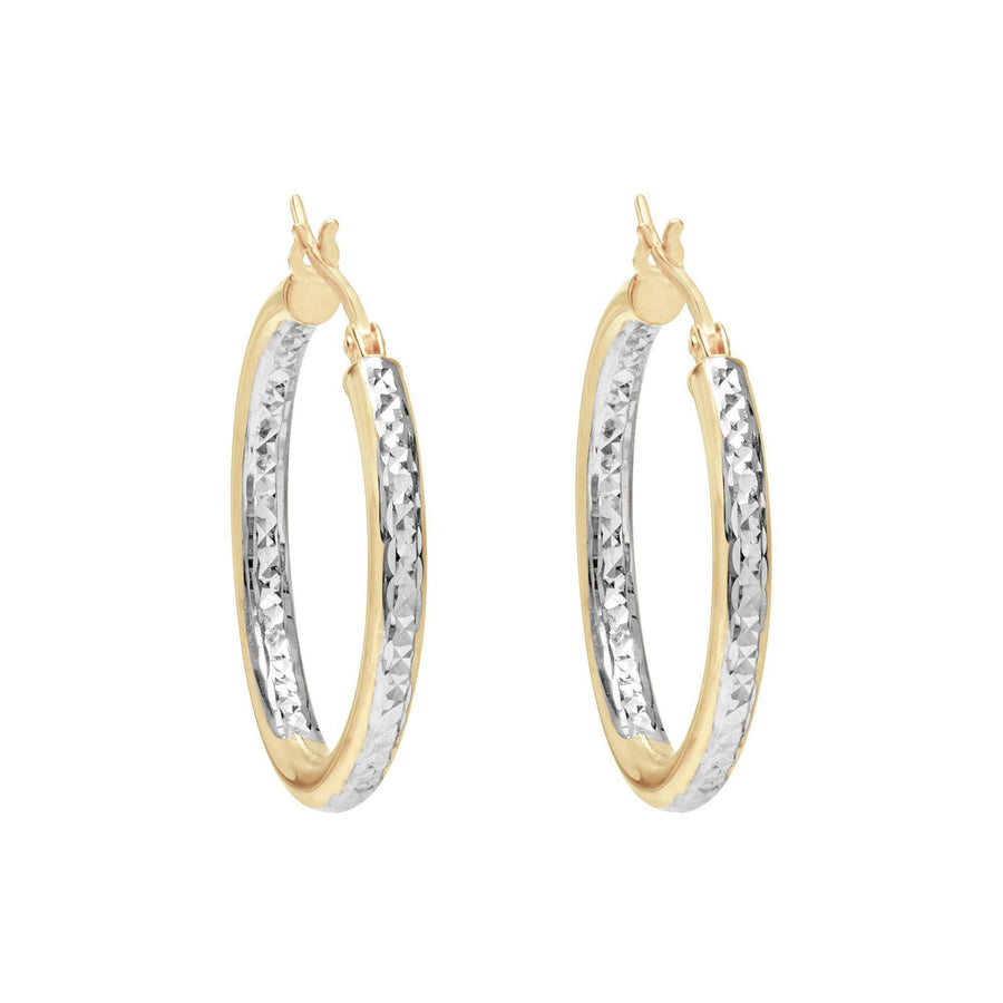 10KT Gold Champagne Hoops 044 Earrings Bijoux Signé Luxo Yellow/White 30 mm 3 mm