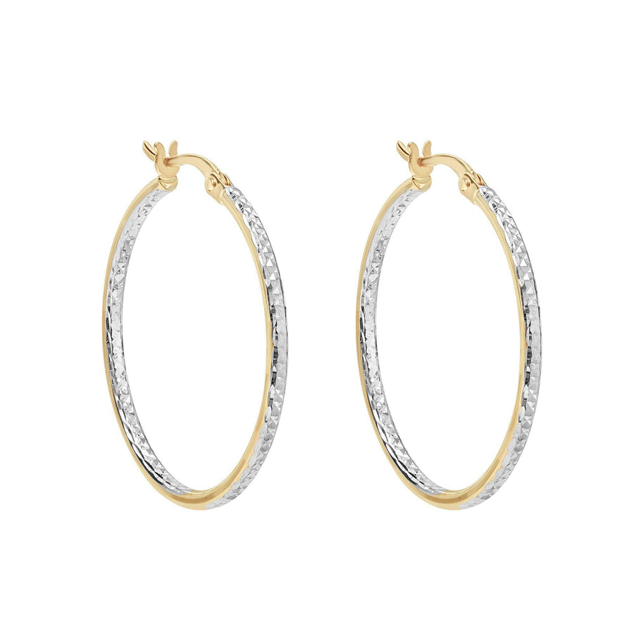 10KT Gold Champagne Hoops 044 Earrings Bijoux Signé Luxo Yellow/White 40 mm 2 mm