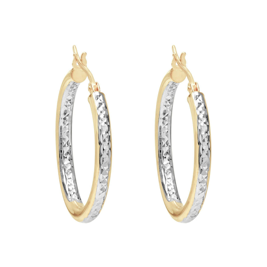 10KT Gold Champagne Hoops 044 Earrings Bijoux Signé Luxo Yellow/White 40 mm 3 mm