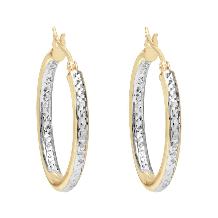 10KT Gold Champagne Hoops 044 Earrings Bijoux Signé Luxo Yellow/White 50 mm 3 mm