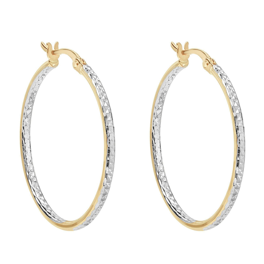 10KT Gold Champagne Hoops 044 Earrings Bijoux Signé Luxo Yellow/White 60 mm 2 mm