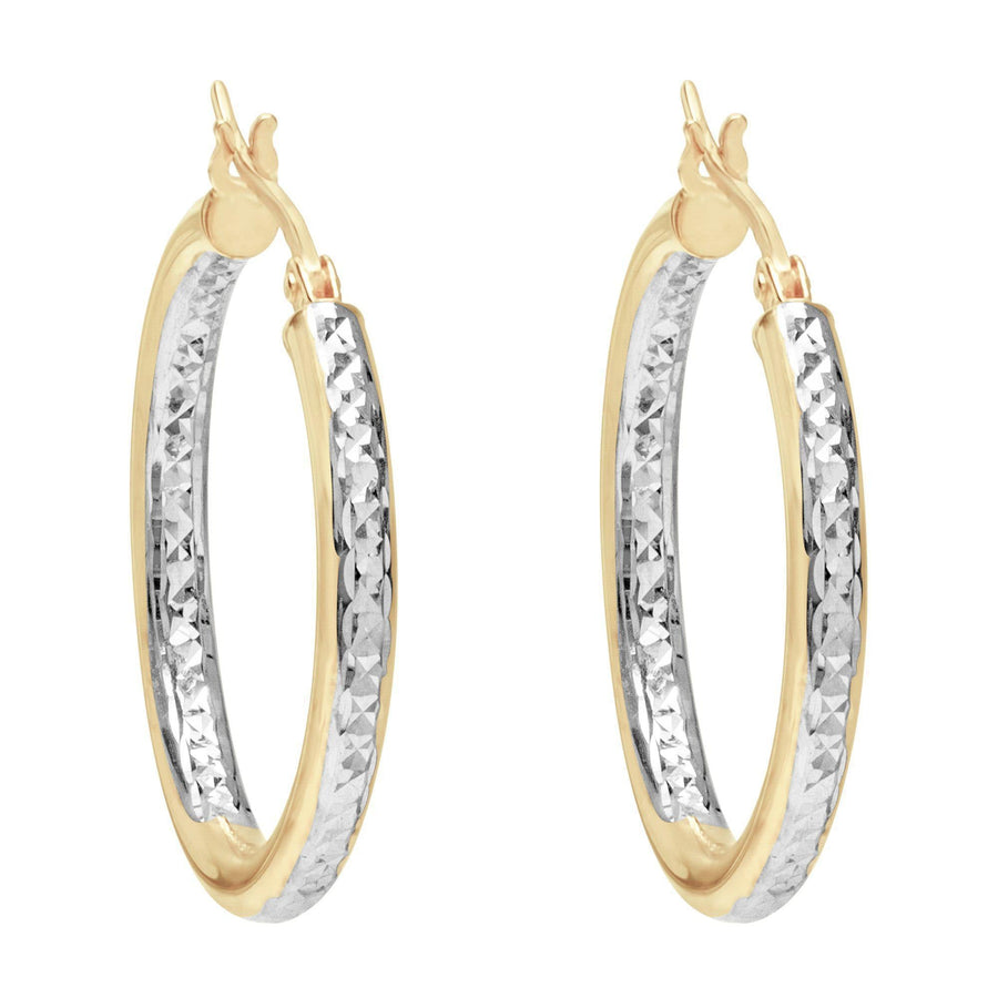 10KT Gold Champagne Hoops 044 Earrings Bijoux Signé Luxo Yellow/White 60 mm 3 mm