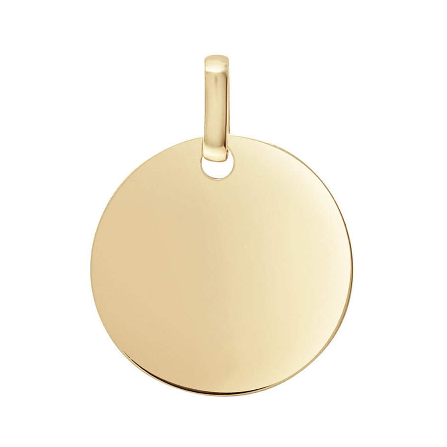 10KT Gold Circle Plaque Pendant 043 Pendant Bijoux Signé Luxo Yellow Medium: 15 mm X 15 mm Cursive