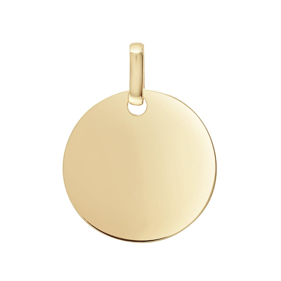 10KT Gold Circle Plaque Pendant 043 Pendant Bijoux Signé Luxo Yellow Small: 13 mm X 13 mm Cursive
