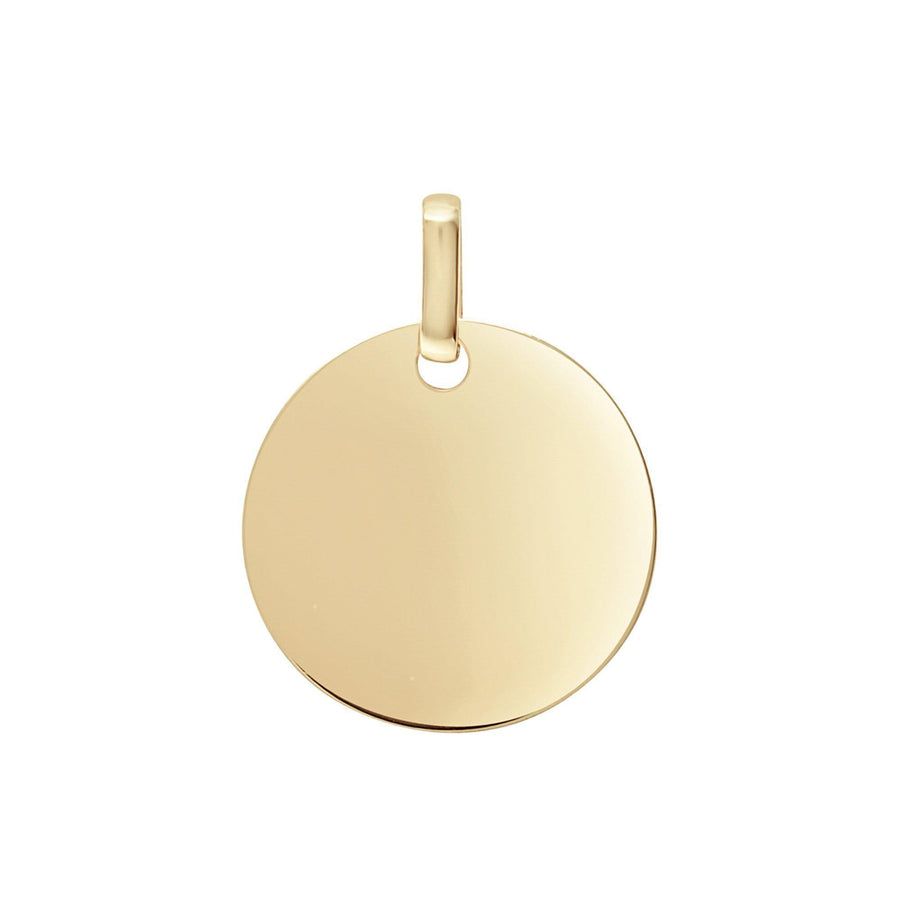 10KT Gold Circle Plaque Pendant 043 Pendant Bijoux Signé Luxo Yellow X-Small: 10 mm X 10 mm Cursive