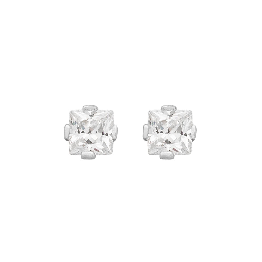 10KT Gold Classic Princess Cut Cubic Studs 097 Earrings Bijoux Signé Luxo White 0.05 ct 