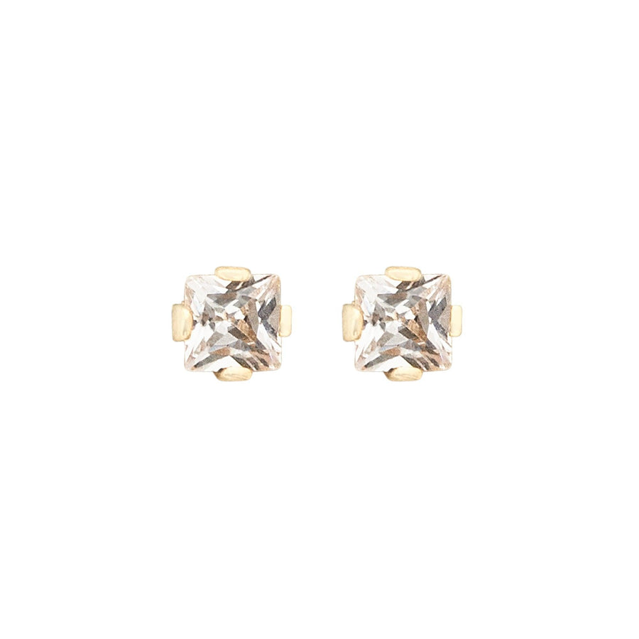 10KT Gold Classic Princess Cut Cubic Studs 097 Earrings Bijoux Signé Luxo Yellow 0.03 ct 