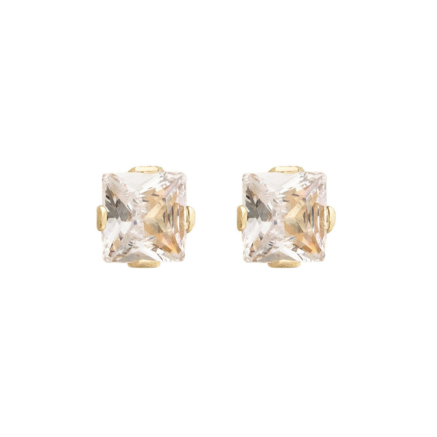 10KT Gold Classic Princess Cut Cubic Studs 097 Earrings Bijoux Signé Luxo Yellow 0.10 ct 