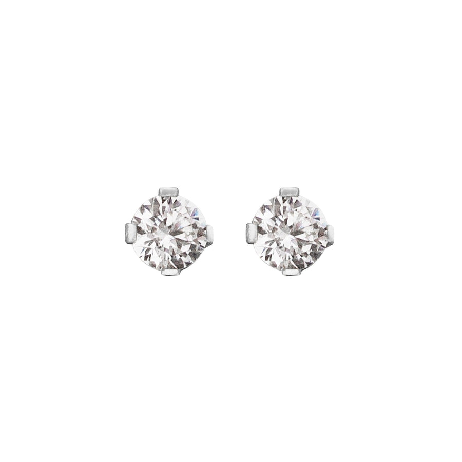 10KT Gold Classic Round Cut Cubic Studs 098 Earrings Bijoux Signé Luxo White 0.03 ct 