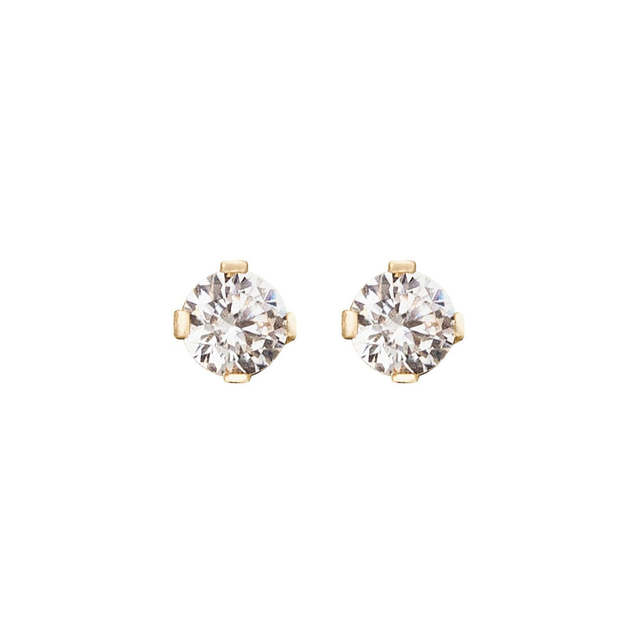 10KT Gold Classic Round Cut Cubic Studs 098 Earrings Bijoux Signé Luxo Yellow 0.03 ct 