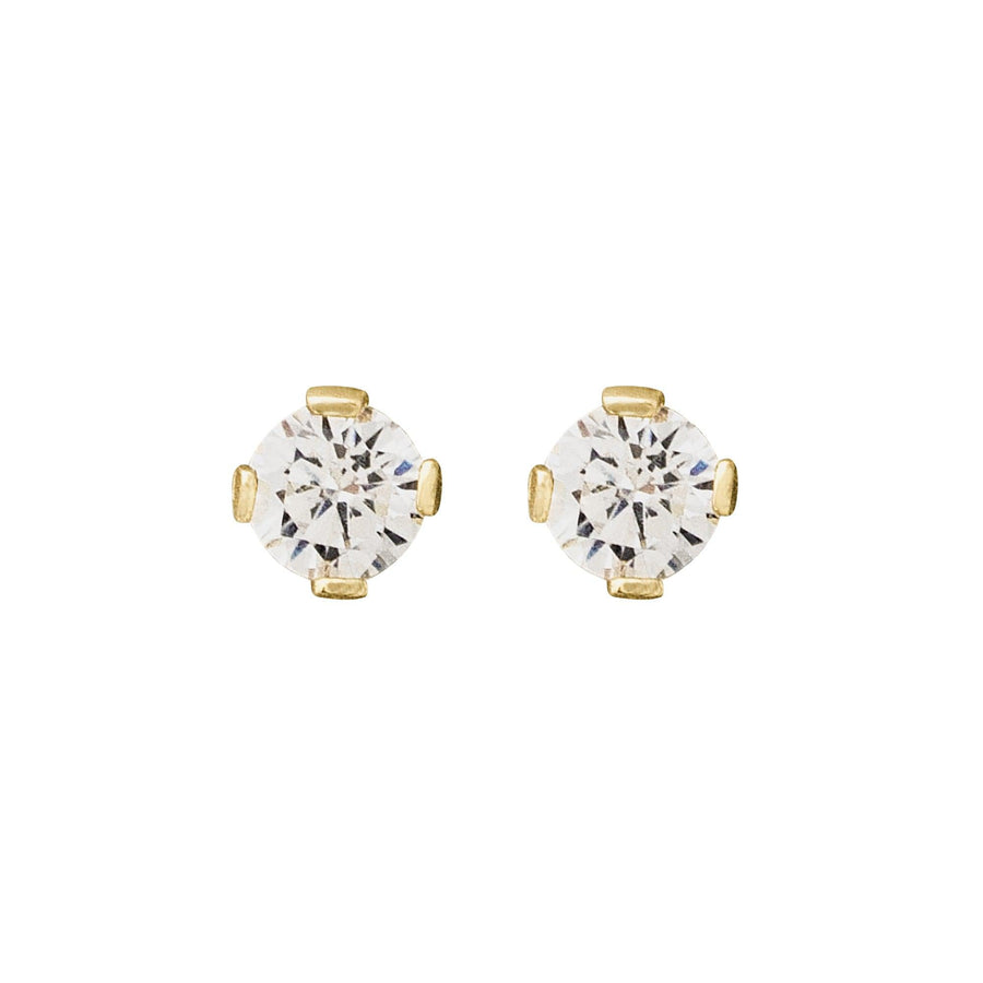 10KT Gold Classic Round Cut Cubic Studs 098 Earrings Bijoux Signé Luxo Yellow 0.05 ct 