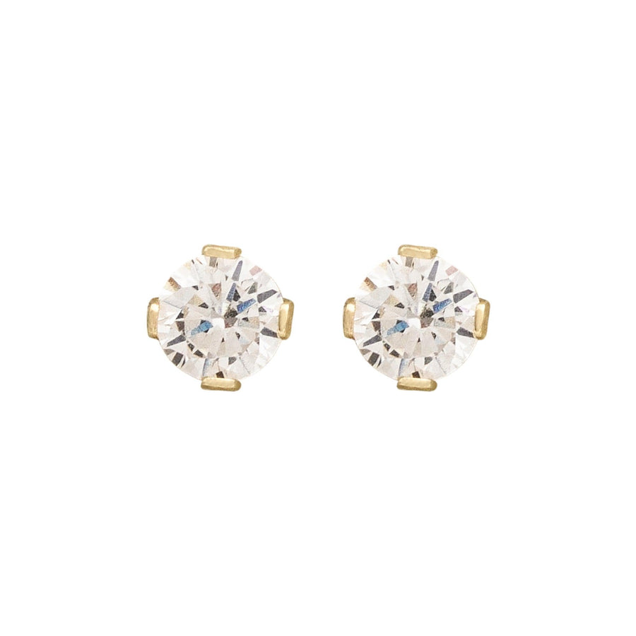 10KT Gold Classic Round Cut Cubic Studs 098 Earrings Bijoux Signé Luxo Yellow 0.10 ct 