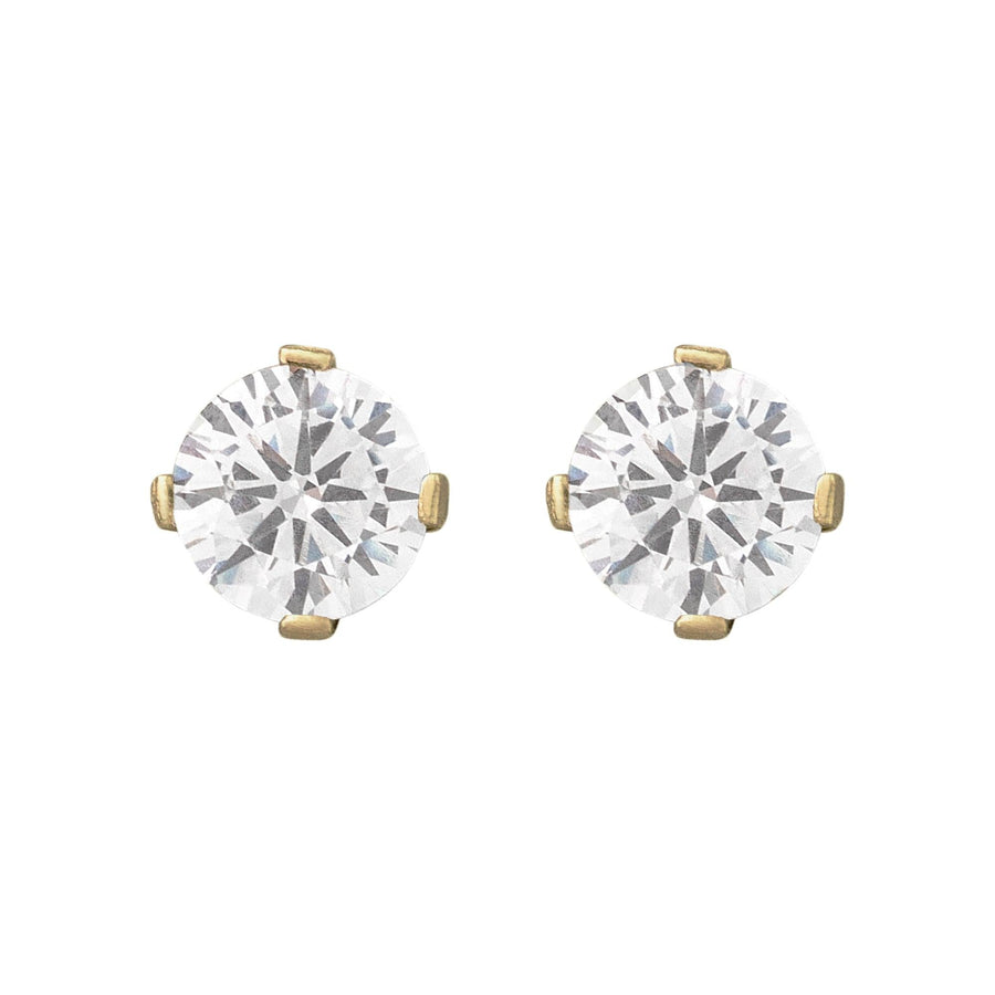10KT Gold Classic Round Cut Cubic Studs 098 Earrings Bijoux Signé Luxo Yellow 0.25 ct 