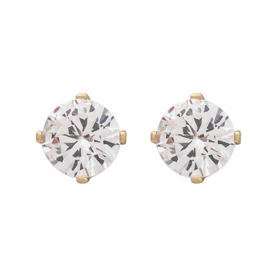 10KT Gold Classic Round Cut Cubic Studs 098 Earrings Bijoux Signé Luxo Yellow 0.50 ct 