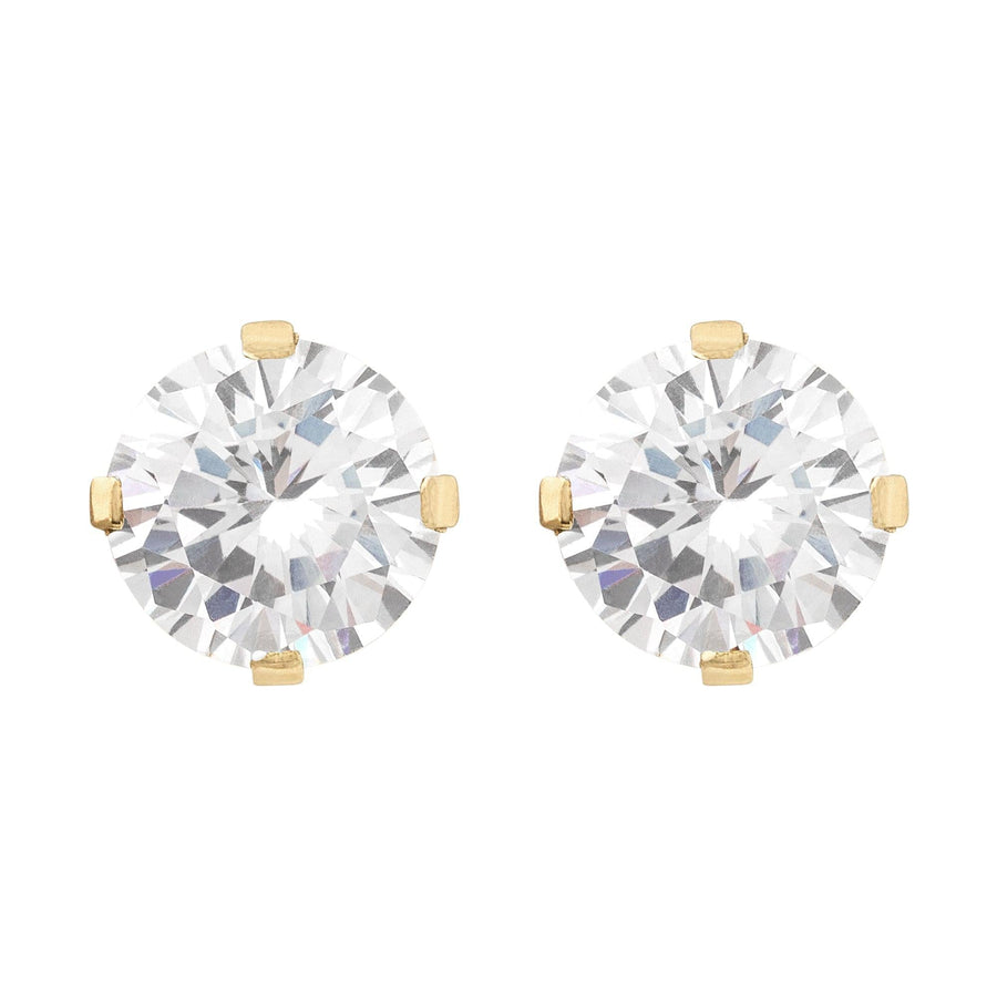 10KT Gold Classic Round Cut Cubic Studs 098 Earrings Bijoux Signé Luxo Yellow 1.50 ct 
