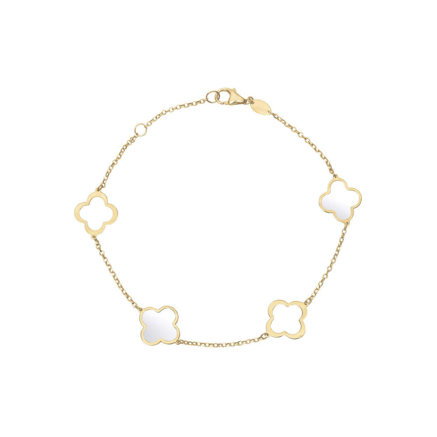 10KT Gold Clover Bracelet 054 Bracelet Bijoux Signé Luxo Mother of Pearl 