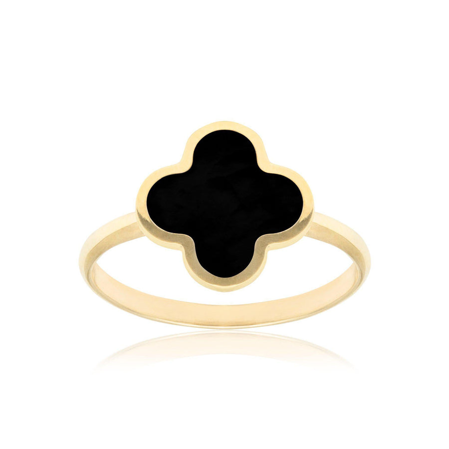10KT Gold Clover Ring 094 Ring Bijoux Signé Luxo 5 Black 