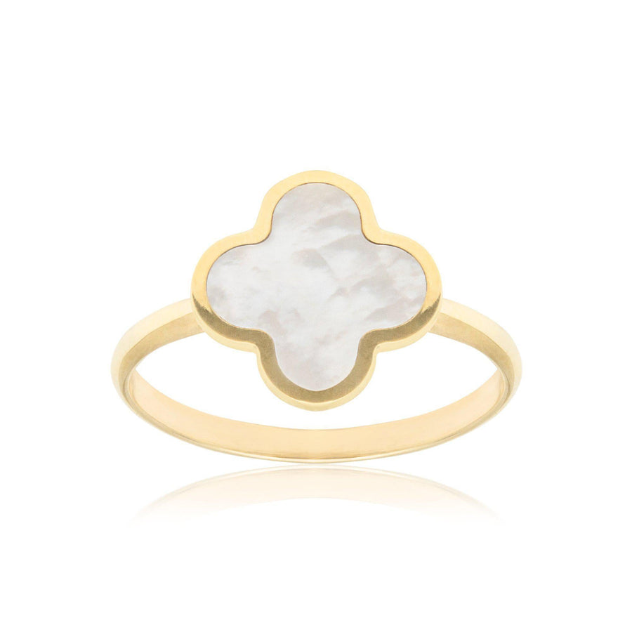 10KT Gold Clover Ring 094 Ring Bijoux Signé Luxo 5 Mother of Pearl 