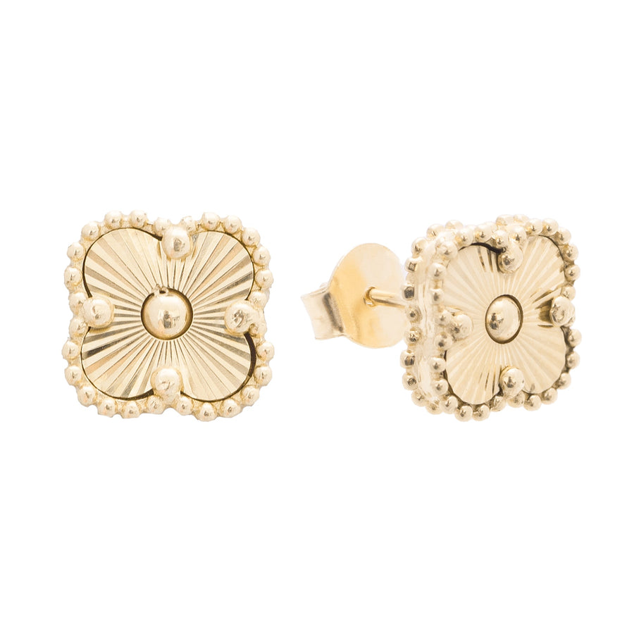 10KT Gold Clover Studs 103 Earrings Bijoux Signé Luxo 