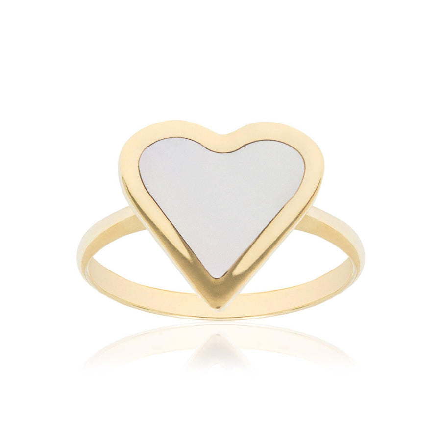 10KT Gold Coloured Heart Ring 097 Ring Bijoux Signé Luxo 5 Mother of Pearl 
