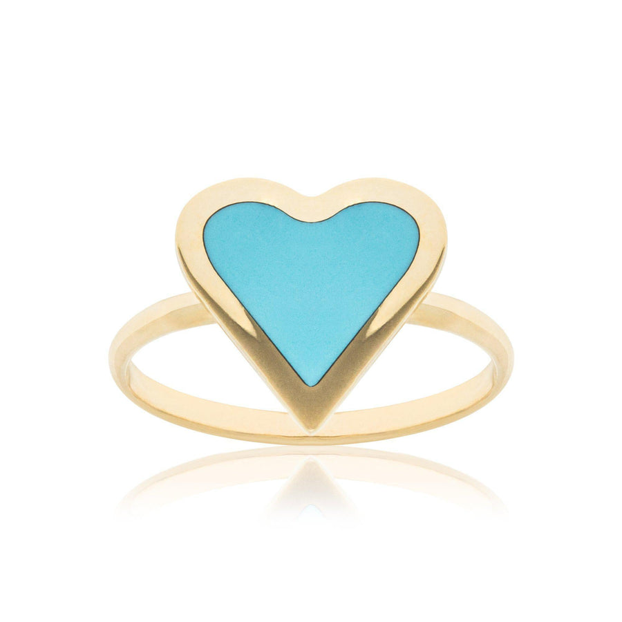 10KT Gold Coloured Heart Ring 097 Ring Bijoux Signé Luxo 5 Turquoise 