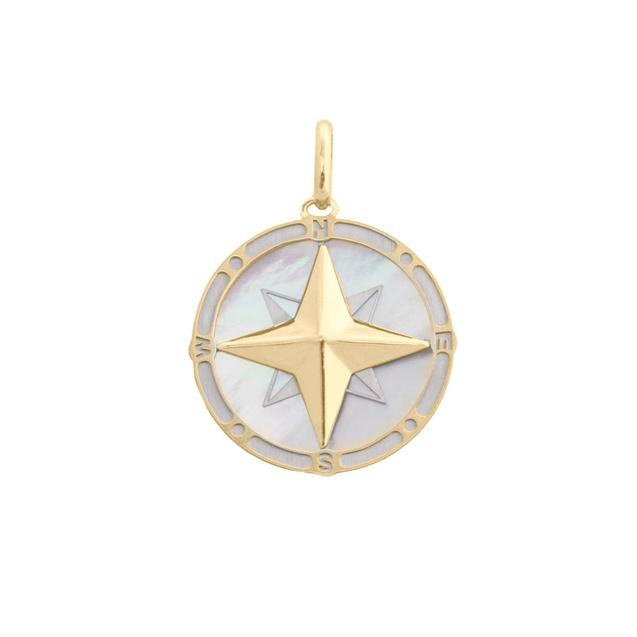 10KT Gold Compass Pendant 029 Pendant Bijoux Signé Luxo Mother of Pearl 