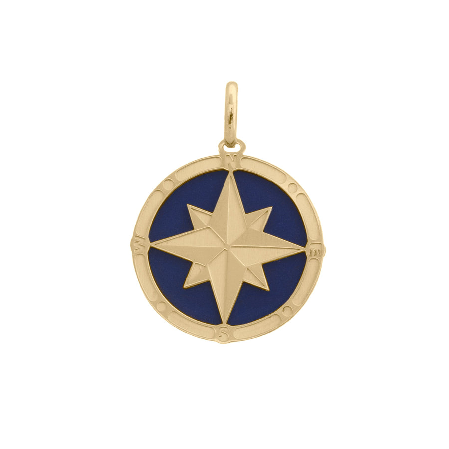 10KT Gold Compass Pendant 029 Pendant Bijoux Signé Luxo Navy Blue 