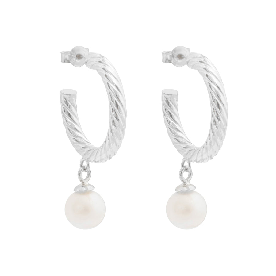 10KT Gold Croissant Pearl Dangling 021 Earrings Bijoux Signé Luxo White 