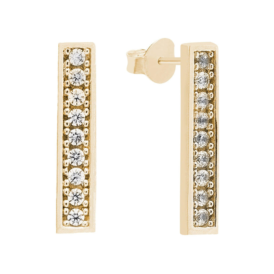 10KT Gold Cubic Bar Studs 078 Earrings Bijoux Signé Luxo Yellow 
