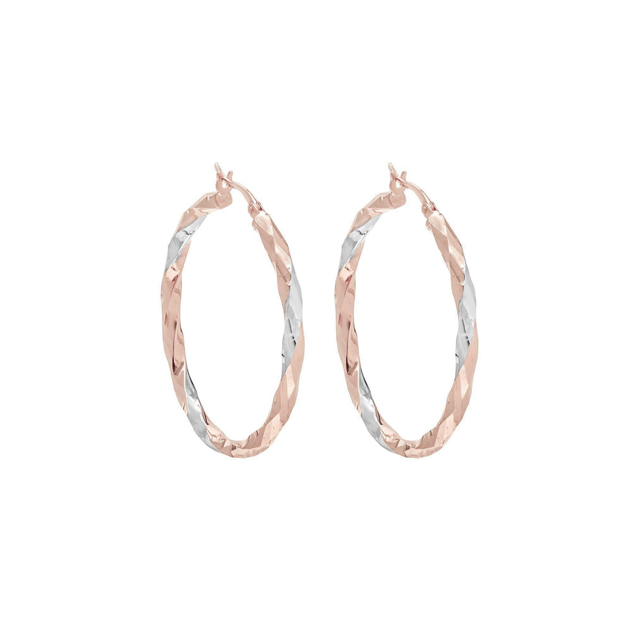 10KT Gold Disco Hoops 042 Earrings Bijoux Signé Luxo Rose/White 20 mm 