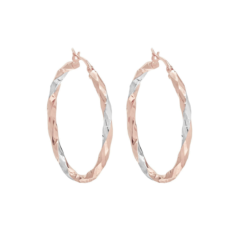 10KT Gold Disco Hoops 042 Earrings Bijoux Signé Luxo Rose/White 25 mm 