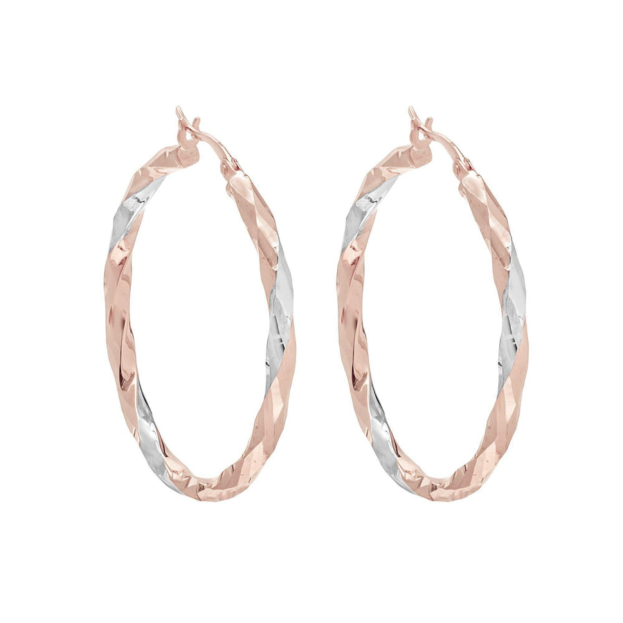 10KT Gold Disco Hoops 042 Earrings Bijoux Signé Luxo Rose/White 30 mm 