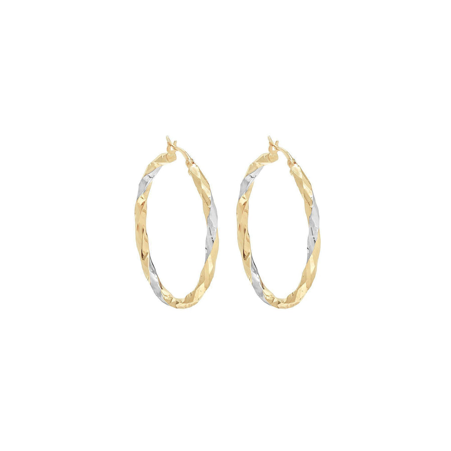 10KT Gold Disco Hoops 042 Earrings Bijoux Signé Luxo Yellow/White 15 mm 