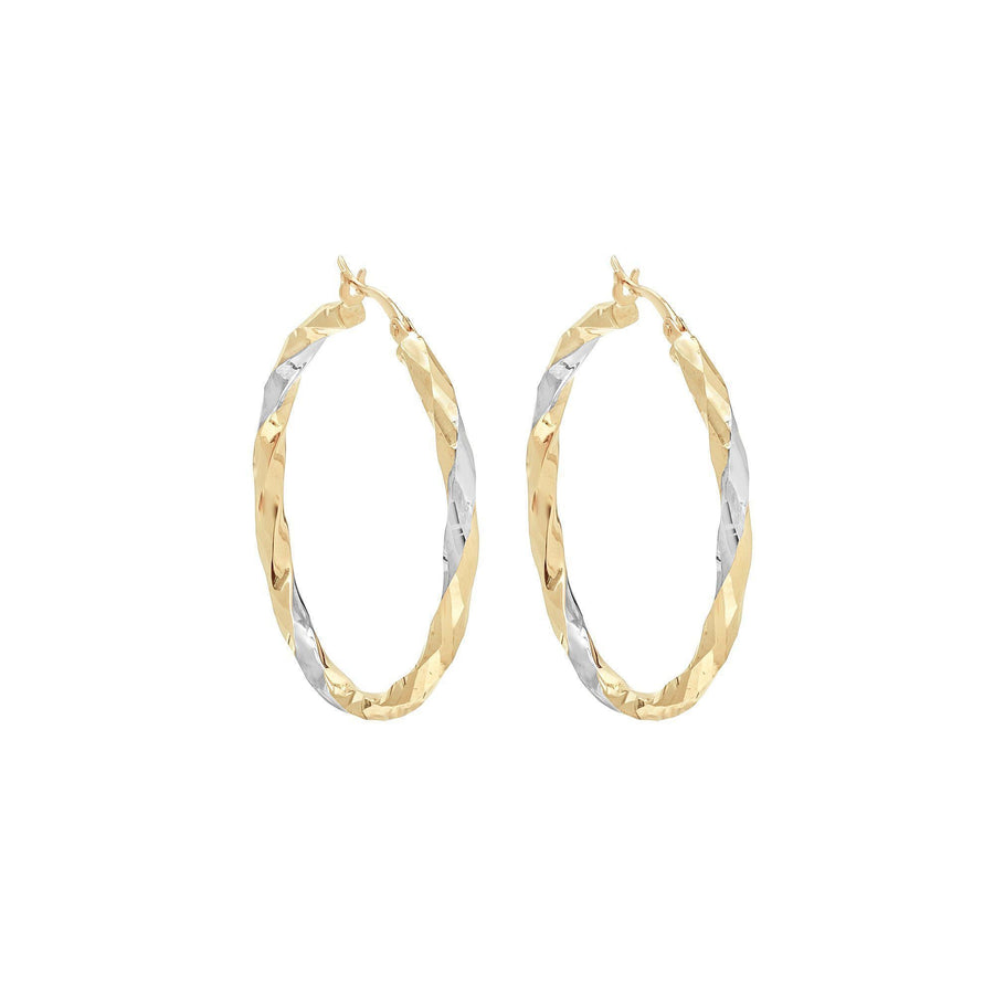 10KT Gold Disco Hoops 042 Earrings Bijoux Signé Luxo Yellow/White 20 mm 