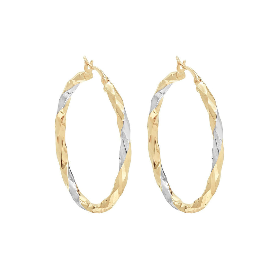 10KT Gold Disco Hoops 042 Earrings Bijoux Signé Luxo Yellow/White 25 mm 