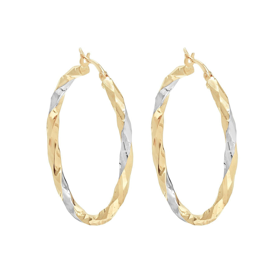10KT Gold Disco Hoops 042 Earrings Bijoux Signé Luxo Yellow/White 30 mm 