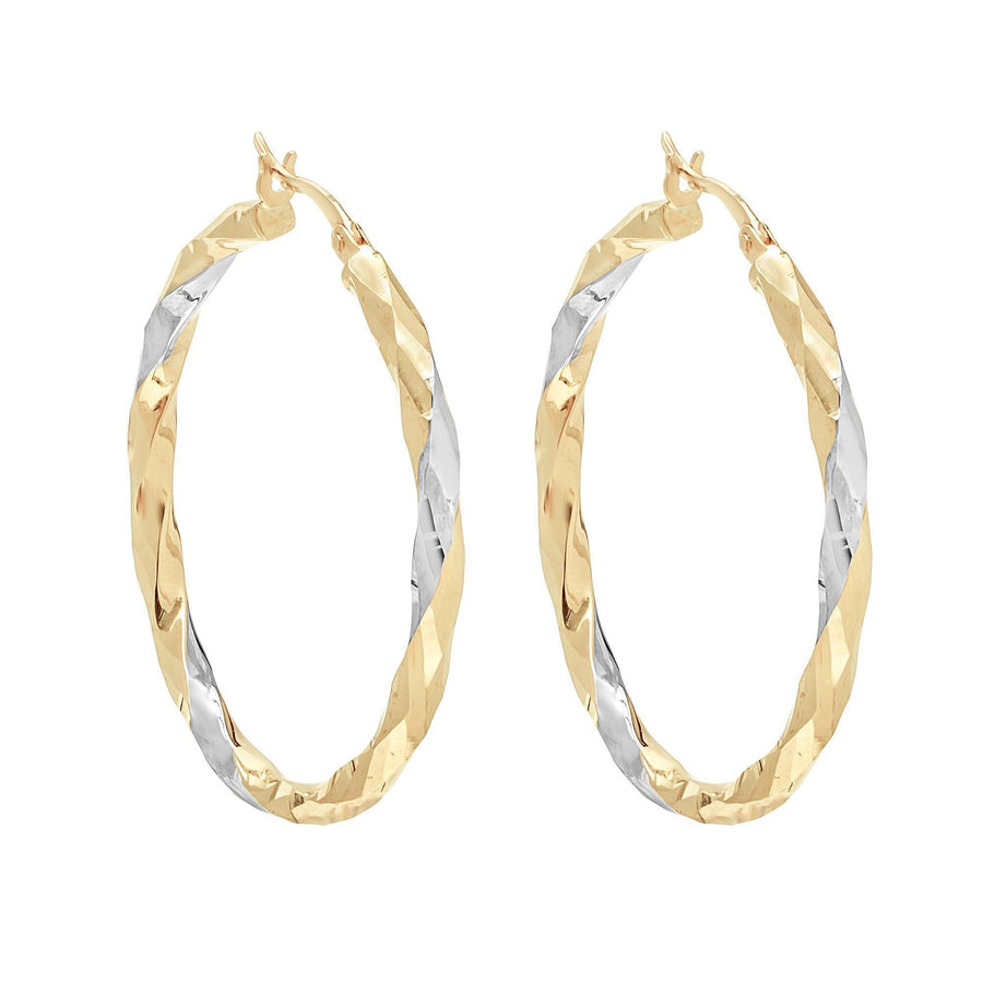 10KT Gold Disco Hoops 042 Earrings Bijoux Signé Luxo Yellow/White 40 mm 