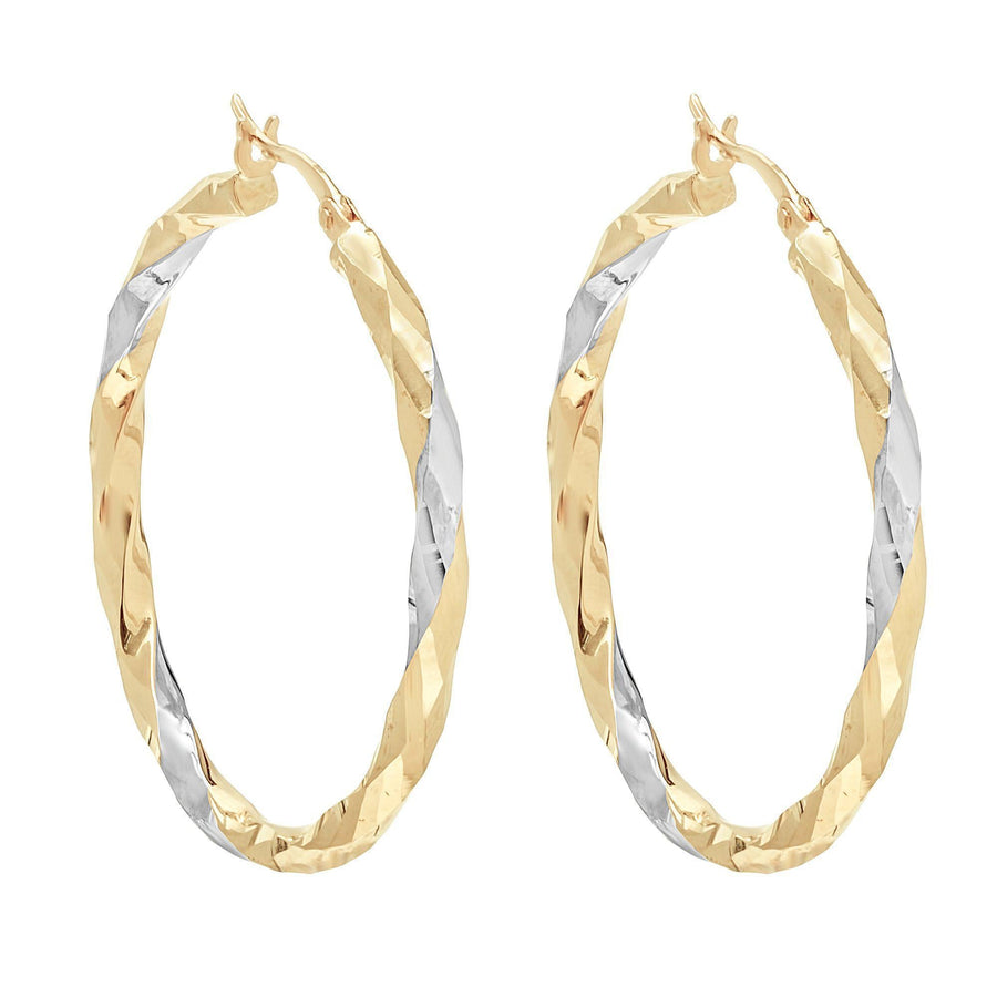 10KT Gold Disco Hoops 042 Earrings Bijoux Signé Luxo Yellow/White 50 mm 