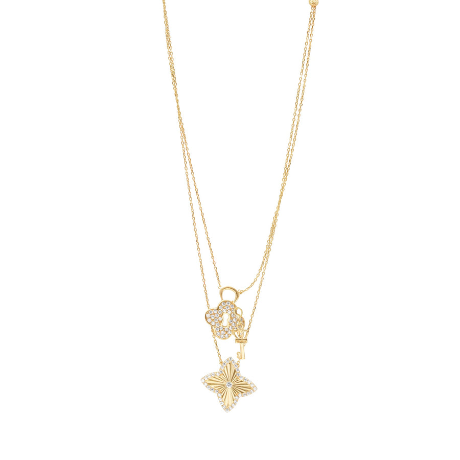 10KT Gold Double Clover Necklace 044 Necklace Bijoux Signé Luxo 