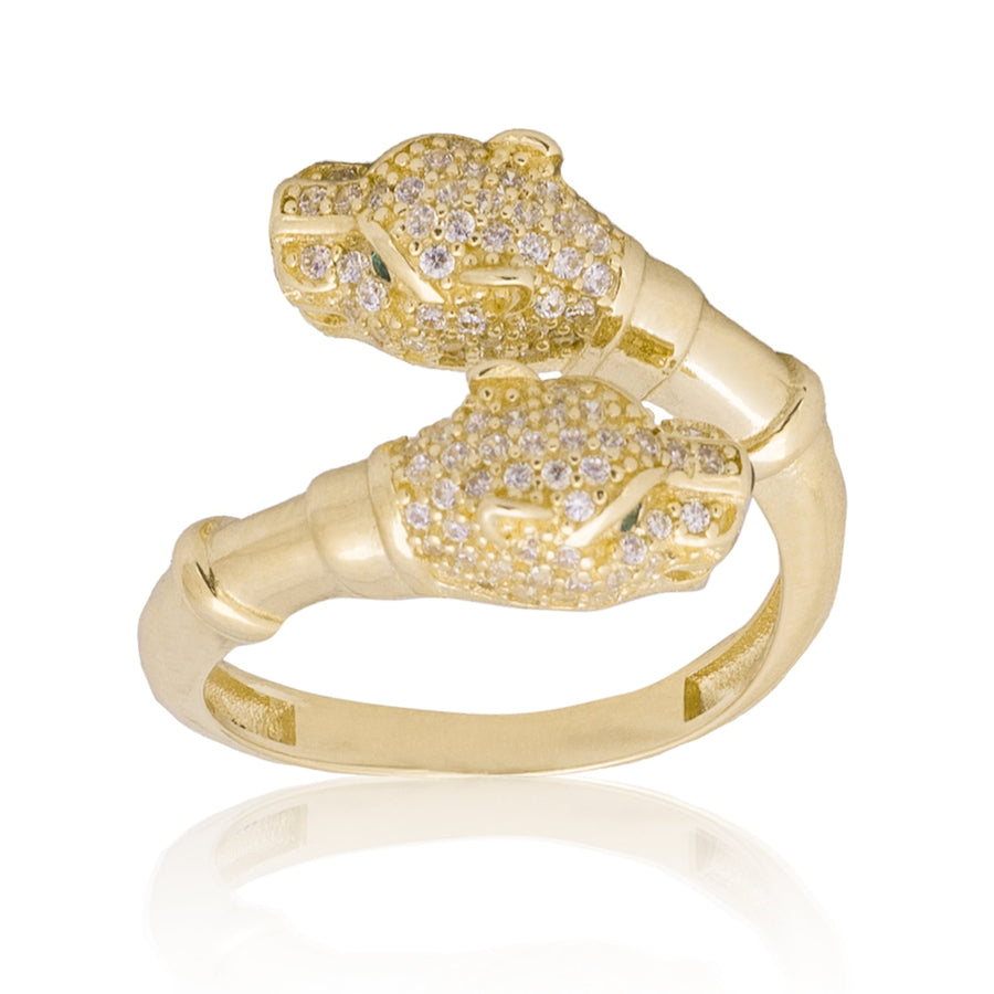 10KT Gold Double Panther Ring 143 Ring Bijoux Signé Luxo 