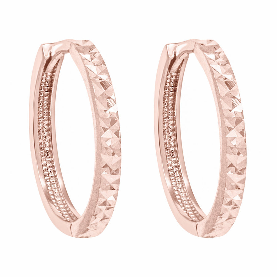 10KT Gold Ella Huggies 099 Earrings Bijoux Signé Luxo Pink 17mm 