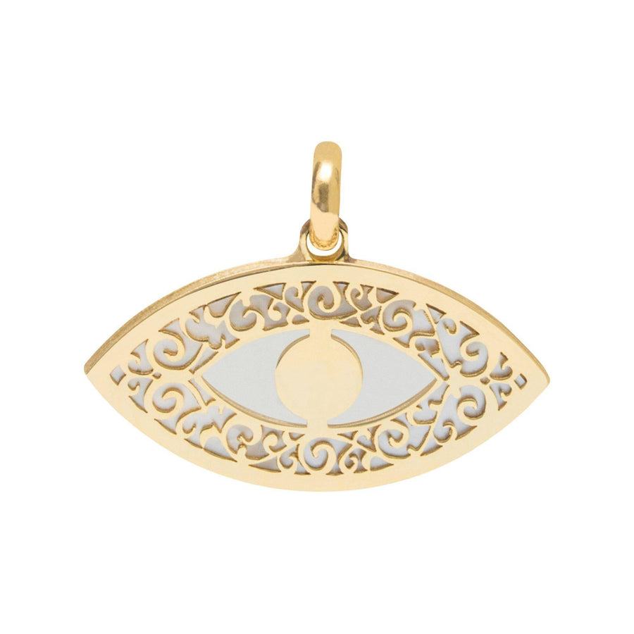 10KT Gold Evil Eye Pendant 048 Pendant Bijoux Signé Luxo Mother of Pearl 