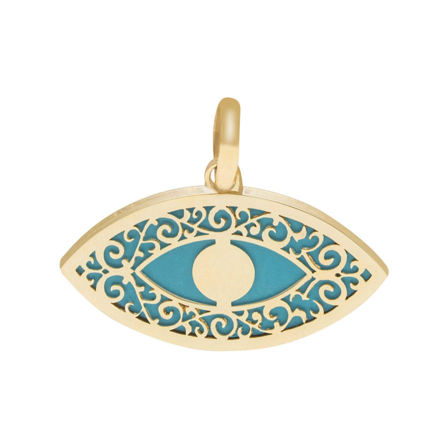 10KT Gold Evil Eye Pendant 048 Pendant Bijoux Signé Luxo Turquoise 