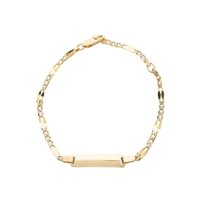 10KT Gold Figaro Pavee Baby Id Bracelet