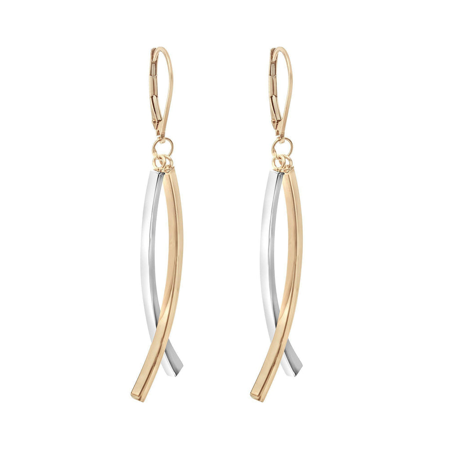 10KT Gold Fishbone Dangling 018 Earrings Bijoux Signé Luxo 
