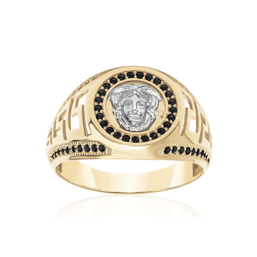 10KT Gold Greek Medusa Round Cubic Ring 011 Ring Bijoux Signé Luxo 8 Black 